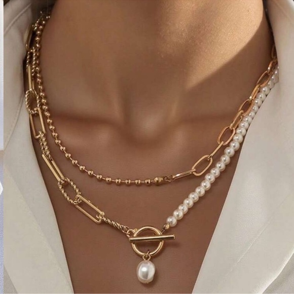 Pearl 18k Gold Plated and Pearl Necklace new - Picture 2 of 2